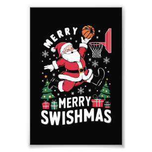 Merry Swishmas Christmas Santa Playing Basketball  Photo Print