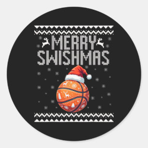 Merry Swishmas Christmas Sketll Ugly Youth Sweater Classic Round Sticker