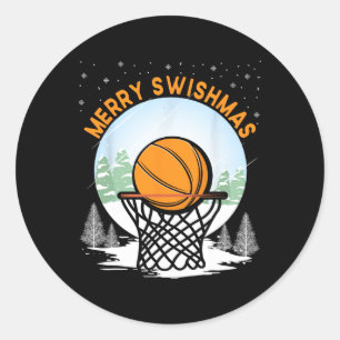 Merry Swishmas Fun Christmas Santa Bysketbyll Play Classic Round Sticker