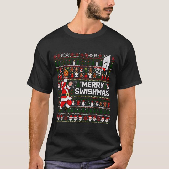 Merry Swishmas Santa Basketball Ugly Sweater Style (Front)
