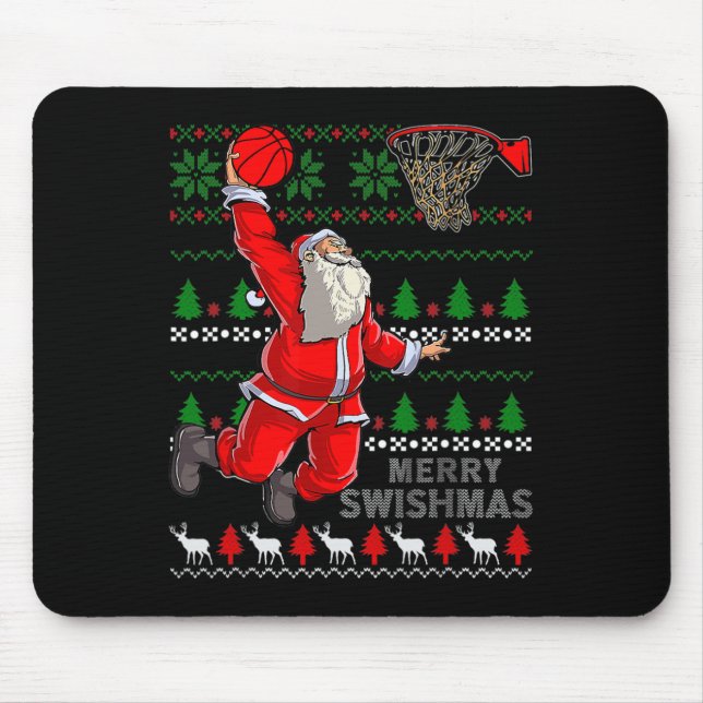 Merry Swishmas Santa Bysketbyll Byll Ugly Christma Mouse Pad (Front)