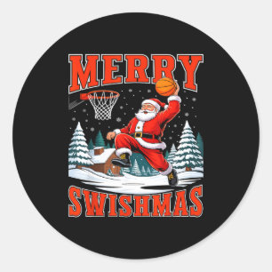 Merry Swishmas Santa Playing Basketball Christmas Classic Round Sticker