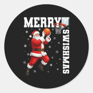 Merry Swishmas Srt Christmas Basketball Xmas Men B Classic Round Sticker