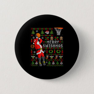 Merry Swishmas Ugly Christmas Basketball Christmas 6 Cm Round Badge