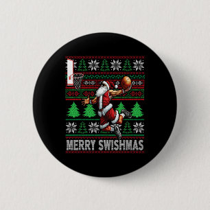 Merry Swishmas Ugly Christmas Basketball Christmas 6 Cm Round Badge