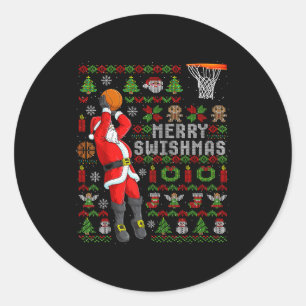 Merry Swishmas Ugly Christmas Basketball Christmas Classic Round Sticker