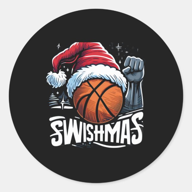 Merry Swishmas Ugly Christmas Basketball Christmas Classic Round Sticker (Front)