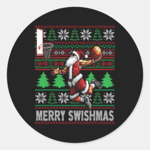 Merry Swishmas Ugly Christmas Basketball Christmas Classic Round Sticker
