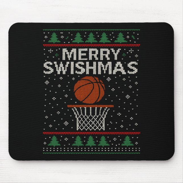 Merry Swishmas Ugly Christmas Sweater Basketball J Mouse Pad (Front)