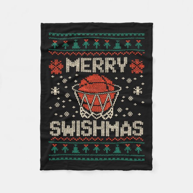 Merry Swishmas Ugly Christmas Sweater Bysketll  Fleece Blanket (Front)