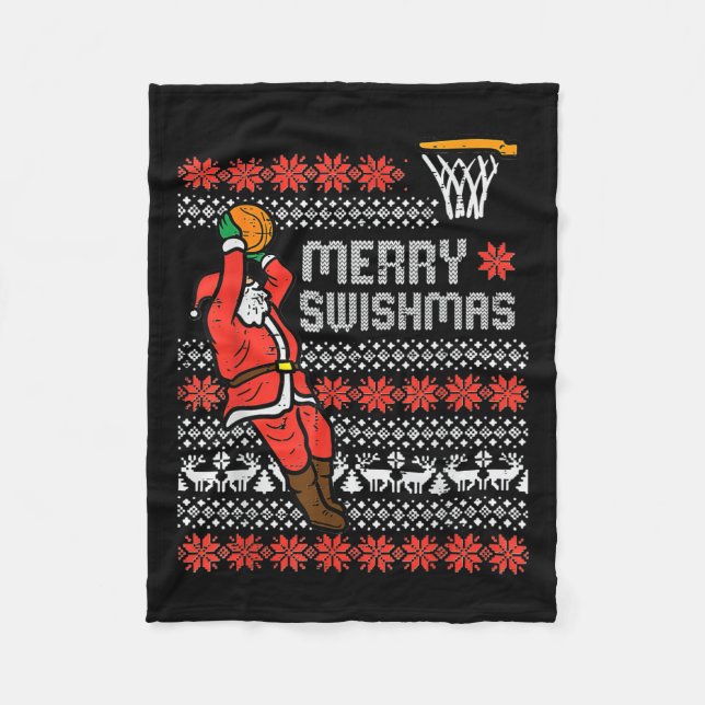 Merry Swishmas Ugly Christmas Sweater Bysketll Paj Fleece Blanket (Front)