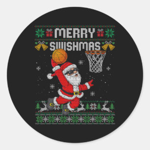 Merry Swishmas Ugly Christmas Sweater Funny Sketll Classic Round Sticker