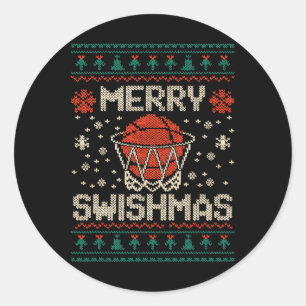 Merry Swishmas Ugly Christmas Sweater Sketll Classic Round Sticker
