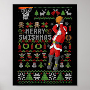 Merry Swishmas Ugly Christmas Sweater Sketll Xmas Poster