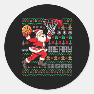Merry Swishmas X-mas Sketll Ugly Christmas Sweater Classic Round Sticker