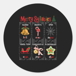 Merry Syllables Teacher Funny Christmas Educationa Classic Round Sticker