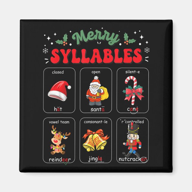 Merry Syllables Xmas Phonics Reading Teacher Holid Magnet (Front)