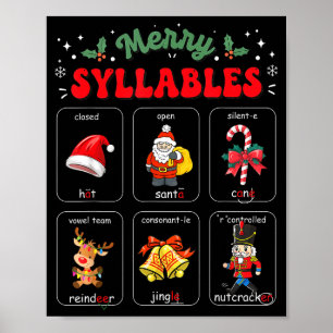 Merry Syllables Xmas Phonics Reading Teacher Holid Poster