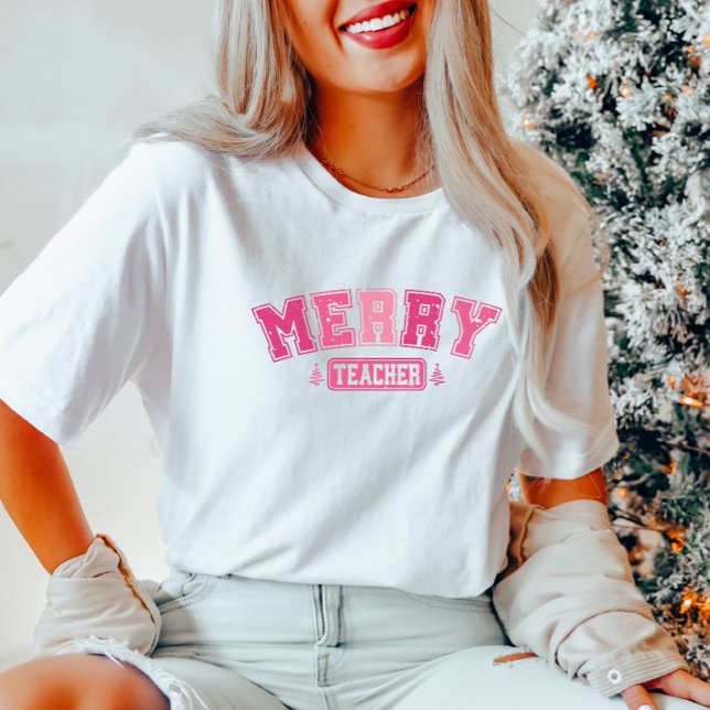 Merry Teacher Christmas Pink  T-Shirt (Creator Uploaded)