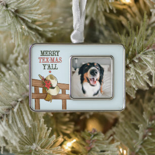 Merry Tex-Mas Y'all Cowboy Hat with Flowers Silver Plated Framed Ornament