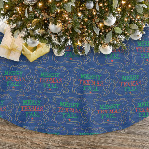 Merry Tex-Mas Y'all on Blue Brushed Polyester Tree Skirt
