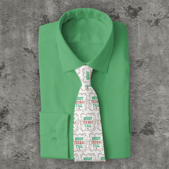 Merry Tex-Mas Y'all Rope Frame on White Neck Tie (Creator Uploaded)