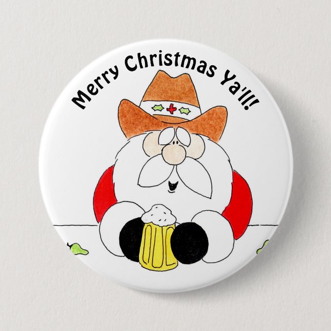 Merry Texas Christmas Ya'll Santa Christmas Button (Front)