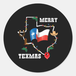 Merry Texmas Texas Flag Christmas Xmas Family Holi Classic Round Sticker