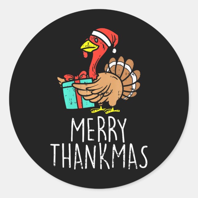 Merry Thankmas Santa Turkey Day Thanksgiving Chris Classic Round Sticker (Front)