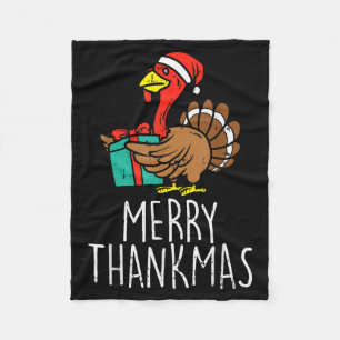 Merry Thankmas Santa Turkey Day Thanksgiving Chris Fleece Blanket