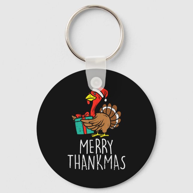 Merry Thankmas Santa Turkey Day Thanksgiving Chris Key Ring (Front)