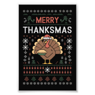 Merry Thanksmas Christmas Thanksgiving Turkey  Photo Print