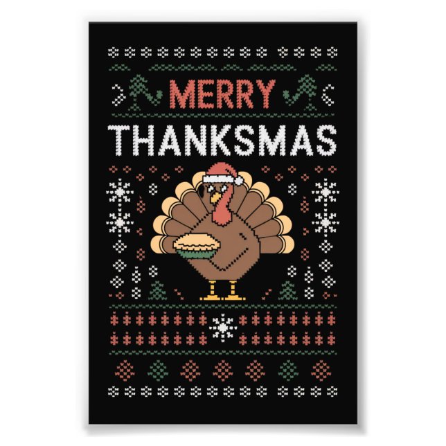 Merry Thanksmas Christmas Thanksgiving Turkey  Photo Print (Front)