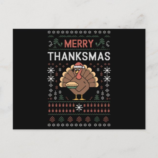 Merry Thanksmas Christmas Thanksgiving Turkey  Postcard (Front)