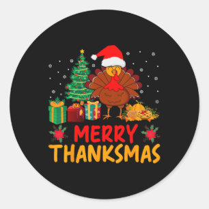 Merry Thanksmas Christmas Thanksgiving Turkey Sant Classic Round Sticker