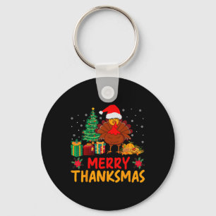 Merry Thanksmas Christmas Thanksgiving Turkey Sant Key Ring