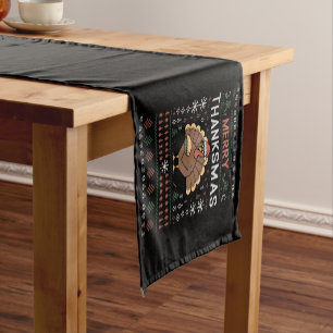 Merry Thanksmas Christmas Thanksgiving Turkey  Short Table Runner