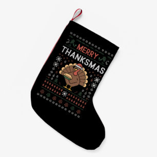 Merry Thanksmas Christmas Thanksgiving Turkey Small Christmas Stocking