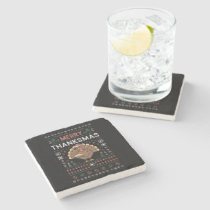 Merry Thanksmas Christmas Thanksgiving Turkey  Stone Coaster
