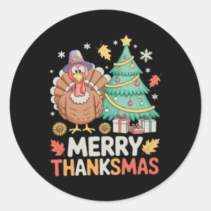 Merry Thanksmas Christmas Thanksgiving Turkey Xmas Classic Round Sticker