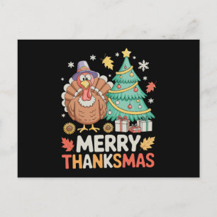 Merry Thanksmas Christmas Thanksgiving Turkey Xmas Holiday Postcard