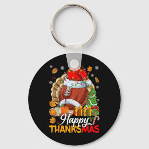 Merry Thanksmas Football Santa Hat Thanksgiving Ch Key Ring