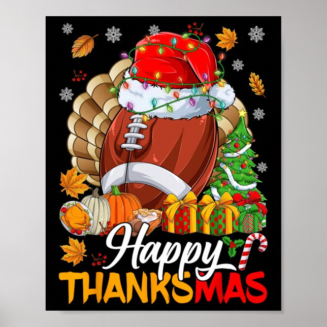 Merry Thanksmas Football Santa Hat Thanksgiving Ch Poster (Front)