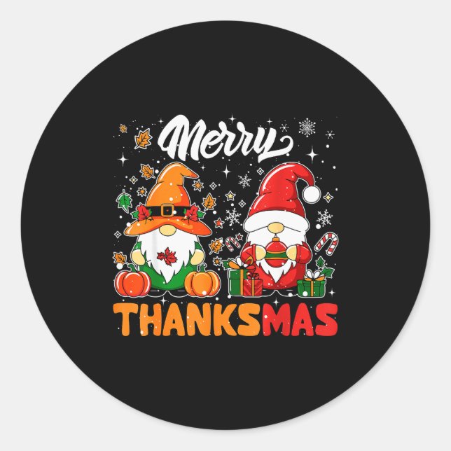 Merry Thanksmas Funny Fall Thanksgiving Santa Gnom Classic Round Sticker (Front)