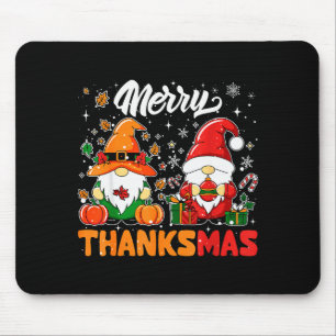 Merry Thanksmas Funny Fall Thanksgiving Santa Gnom Mouse Pad