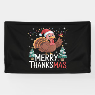 Merry Thanksmas Happy Thanksgiving Santa Turkey Es Banner