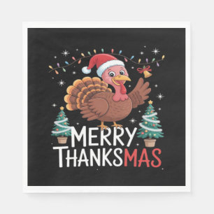Merry Thanksmas Happy Thanksgiving Santa Turkey Es Napkin