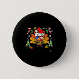 Merry Thanksmas Happy Thanksgiving Santa Turkey Xm 6 Cm Round Badge