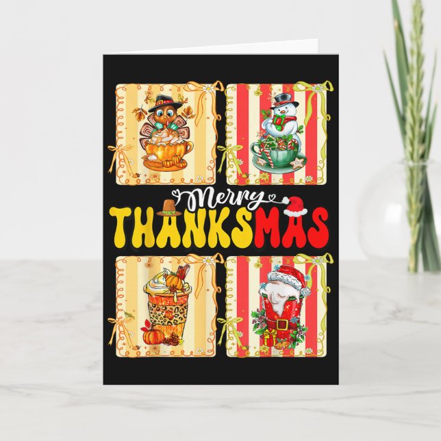Merry Thanksmas Pumpkin Sce Latte Coffee Thanksgiv Card (Front)