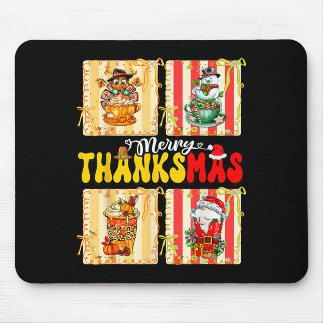 Merry Thanksmas Pumpkin Sce Latte Coffee Thanksgiv Mouse Pad (Front)